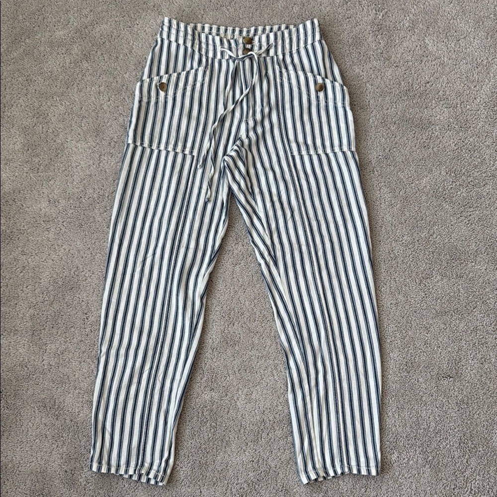 American Eagle Striped Drawstring Straight Legs pants | size 2 | blue & white